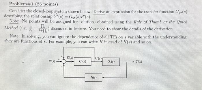 Solved Consider The Closed-loop System Shown Below. Derive | Chegg.com