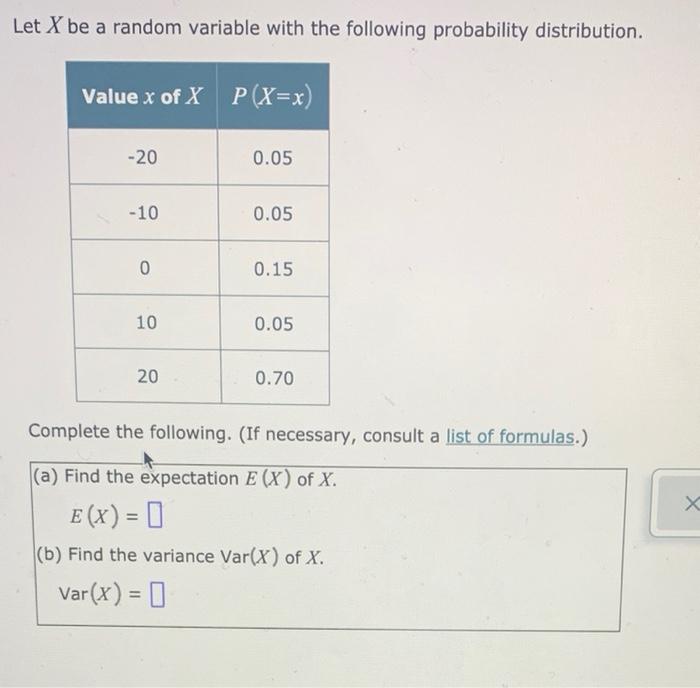 Solved Let X be a random variable with the following | Chegg.com