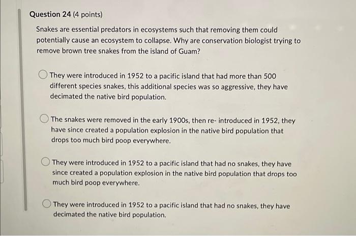 Solved Question 1 (4 points) In a set of classic experiments | Chegg.com