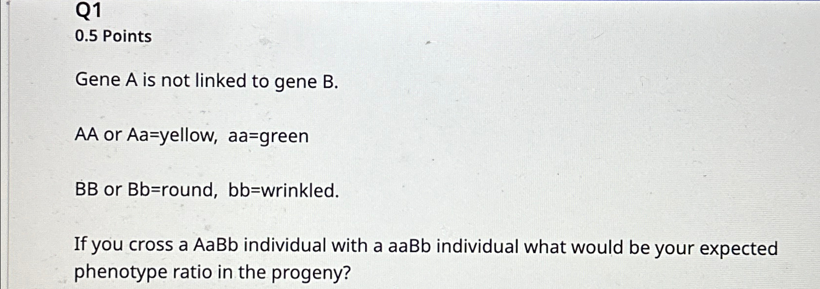 Solved Q10.5 ﻿PointsGene A ﻿is Not Linked To Gene B.AA Or | Chegg.com