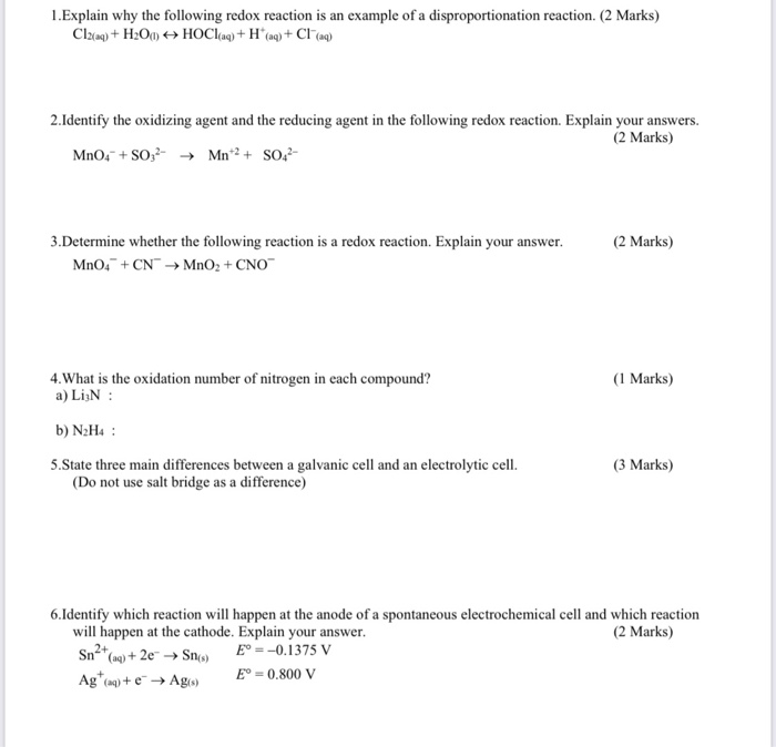 Solved 1.Explain why the following redox reaction is an | Chegg.com