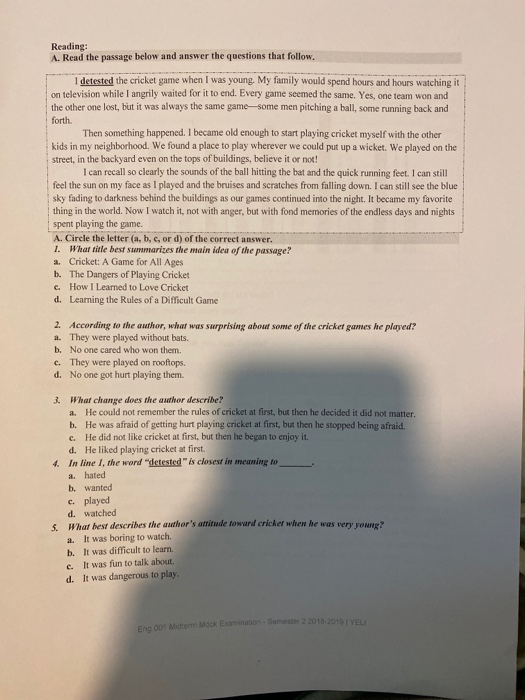 Solved Reading: A. Read The Passage Below And Answer The | Chegg.com