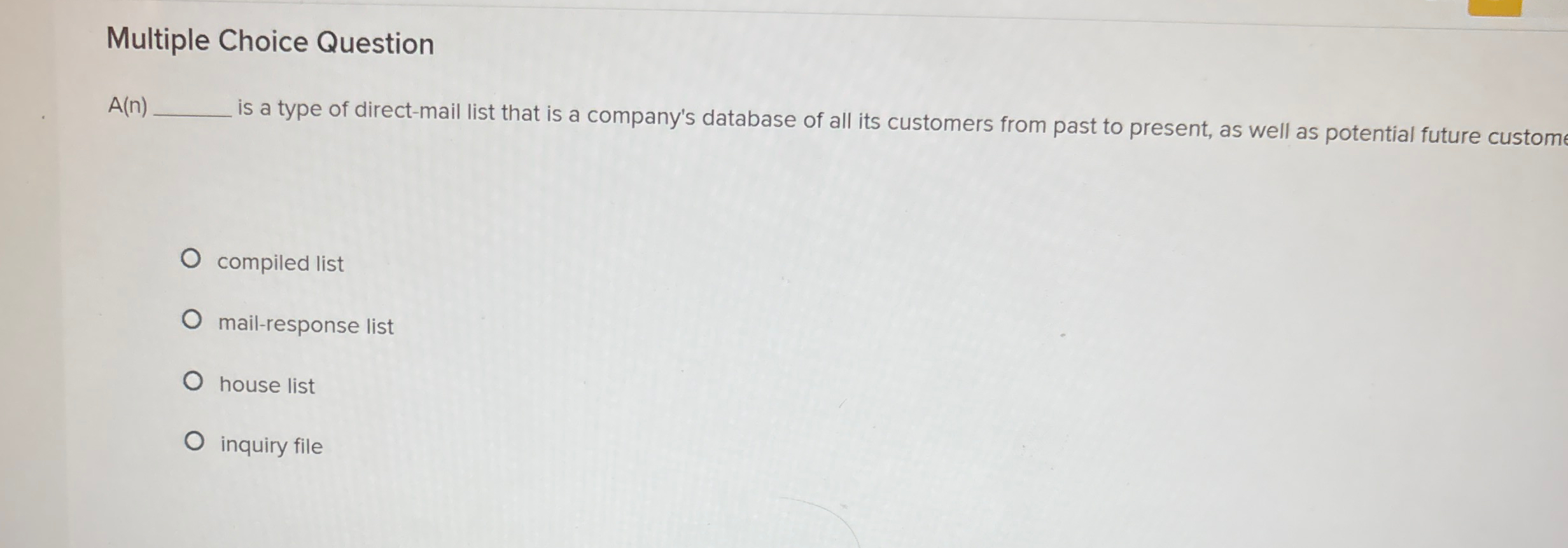Solved Multiple Choice QuestionA(n) ﻿is a type of | Chegg.com