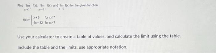 Solved Find Limx→7−f(x).limx→7−f(x) And Limx→7f(x) For The | Chegg.com