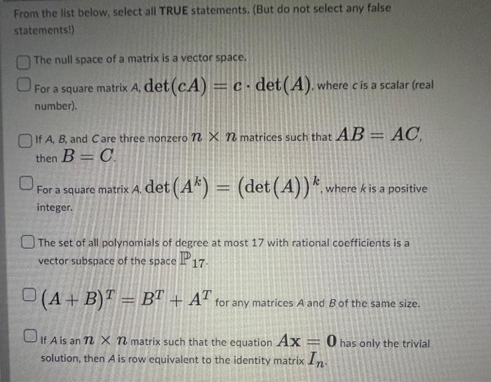 Solved From the list below, select all TRUE statements. (But | Chegg.com