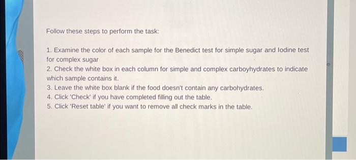 Solved BIOCHEMICAL TESTS FOR FOOD MACROMOLECULES Food | Chegg.com