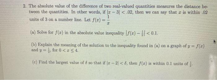 Solved 2. The absolute value of the difference of two | Chegg.com