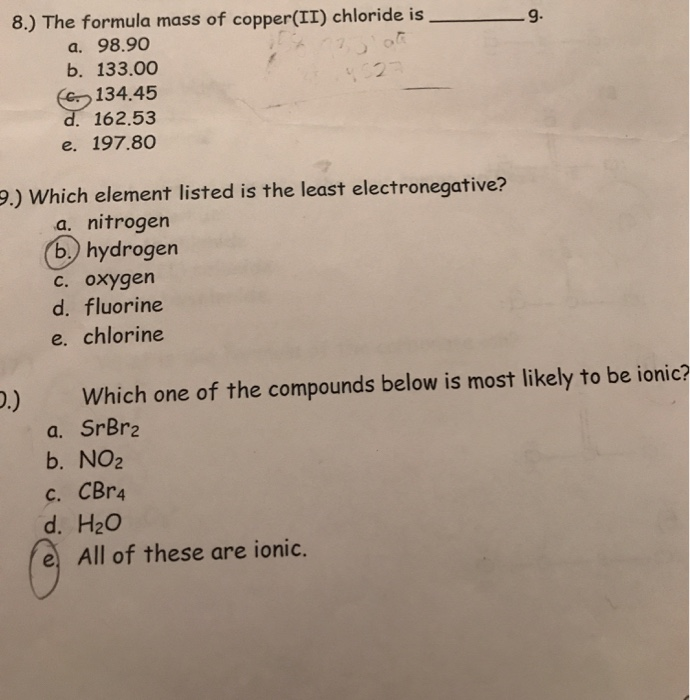 Solved 8.) The formu la mass of copper(II) chloride is 9 а.