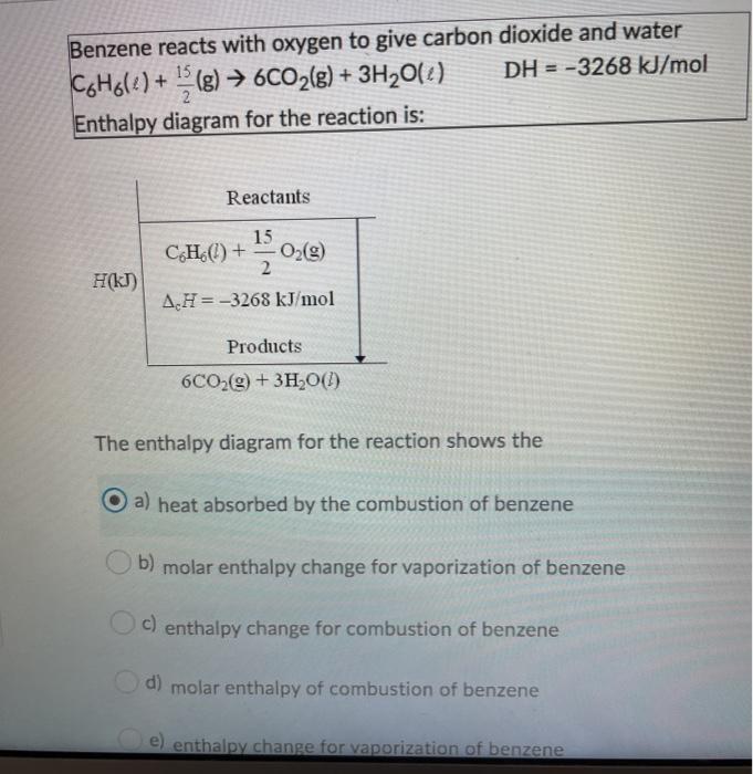 Solved Benzene reacts with oxygen to give carbon dioxide and | Chegg.com