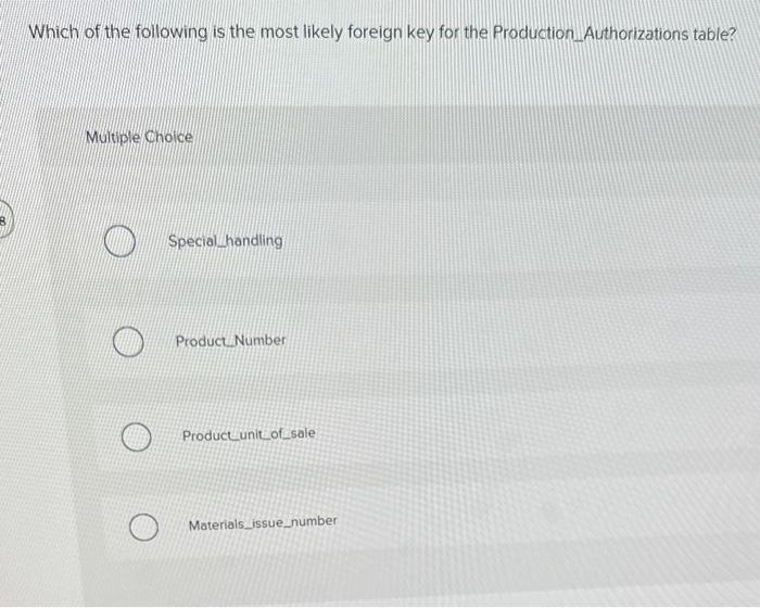 Which of the following is the most likely foreign key | Chegg.com