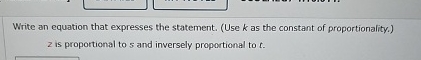 Solved Write an equation that expresses the statement. (Use | Chegg.com
