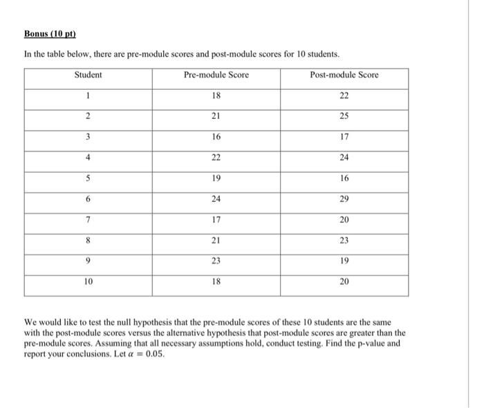 Solved Bonus (10 pt) In the table below, there are | Chegg.com