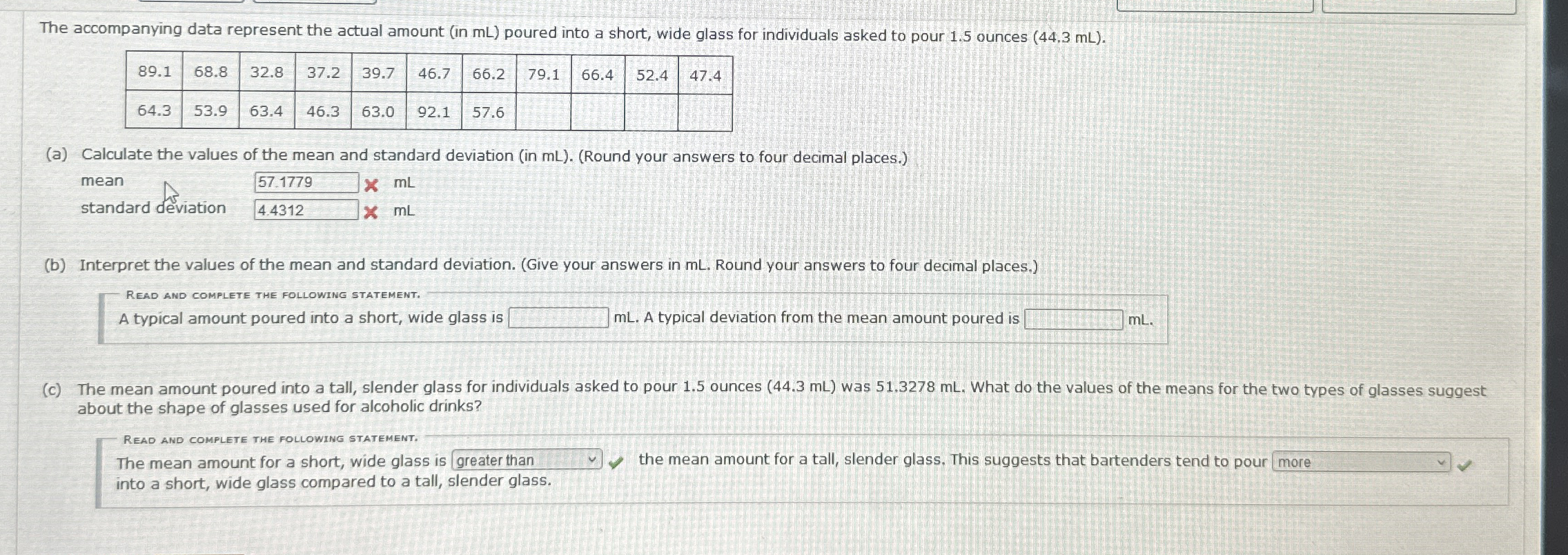 Solved The data represent the actual amount (in