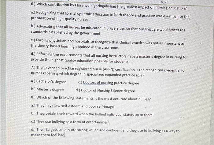 Solved 6.) Which contribution by Florence nightingale had | Chegg.com