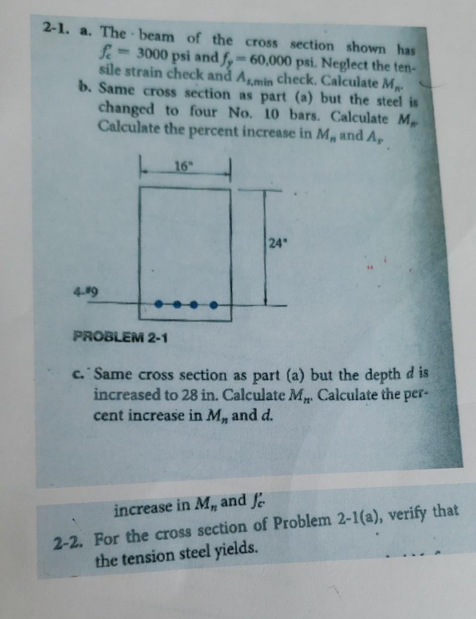 Solved 2-1. a. The beam of the cross section shown has f: = | Chegg.com
