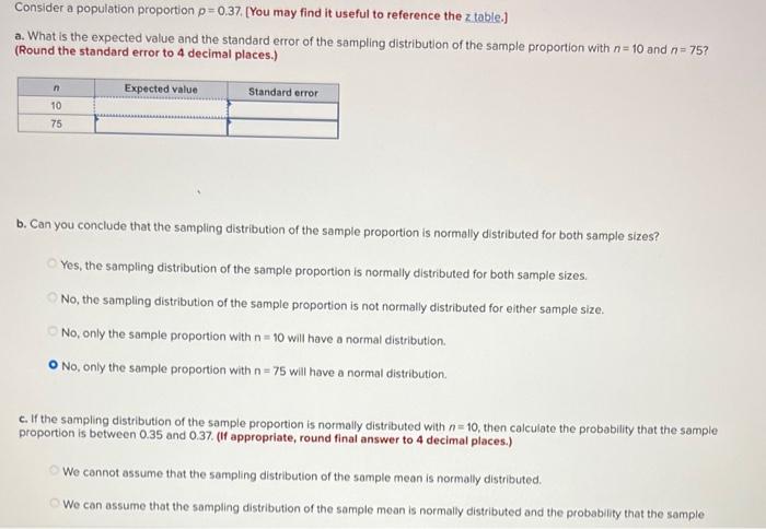 Solved Consider a population proportion p = 0.37 [You may