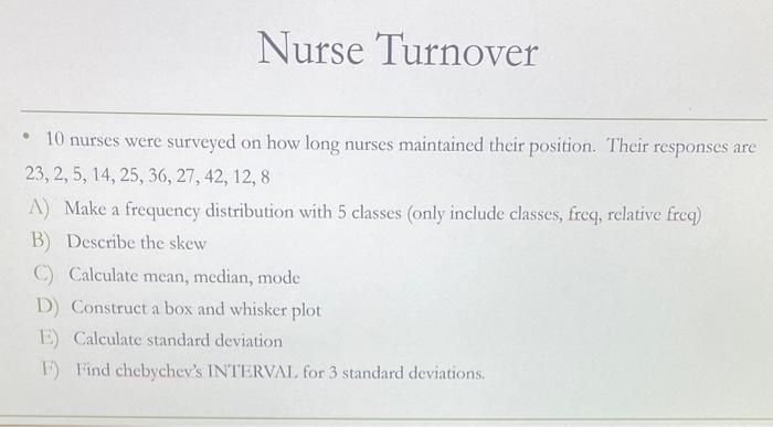 Solved Nurse Turnover - 10 nurses were surveyed on how long | Chegg.com