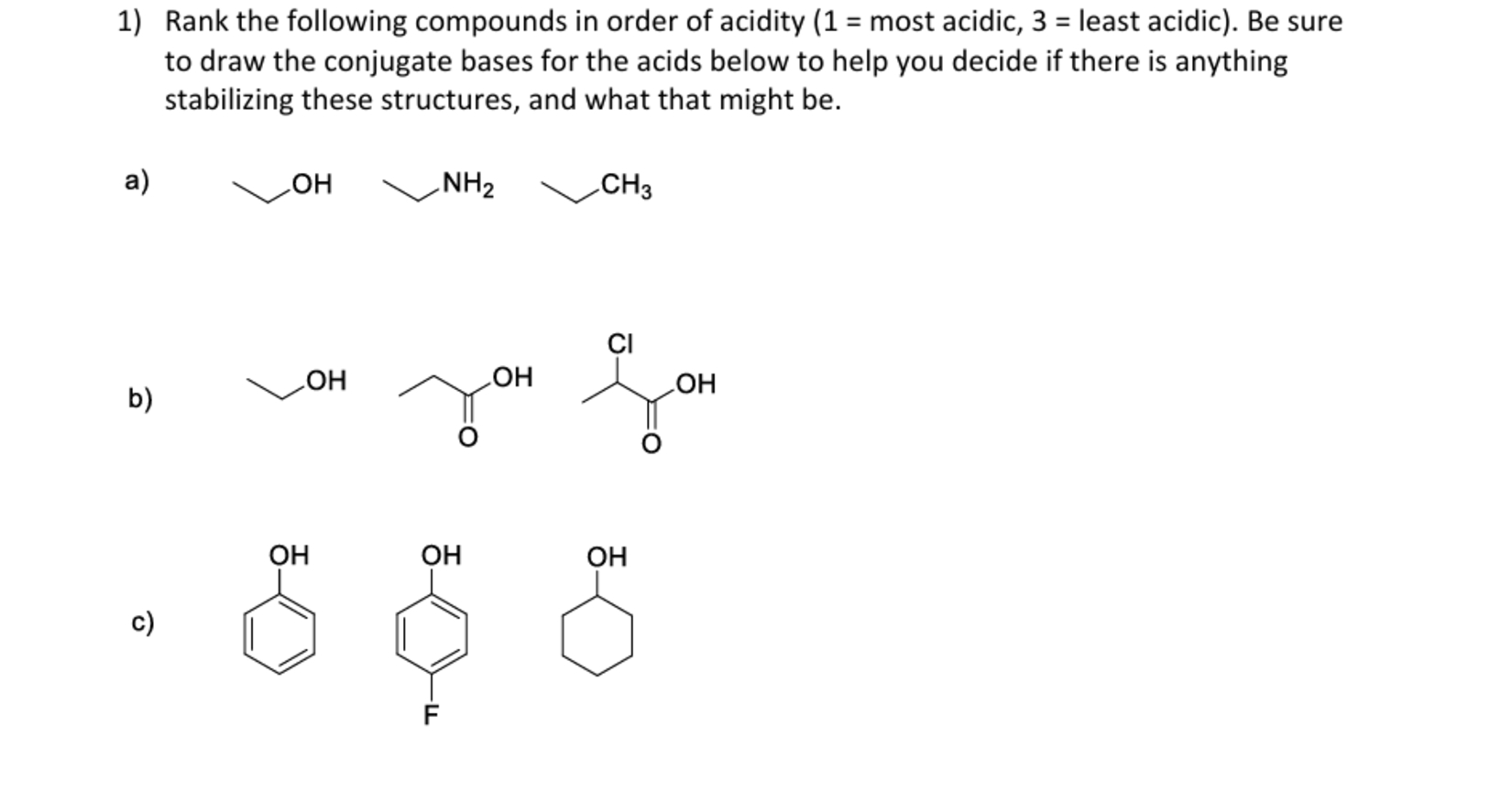 Solved 1) ﻿Rank the following compounds in order of acidity | Chegg.com