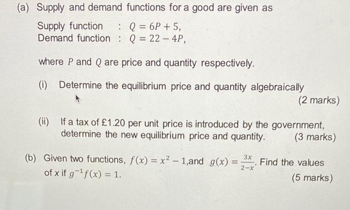 Solved (a) Supply and demand functions for a good are given | Chegg.com