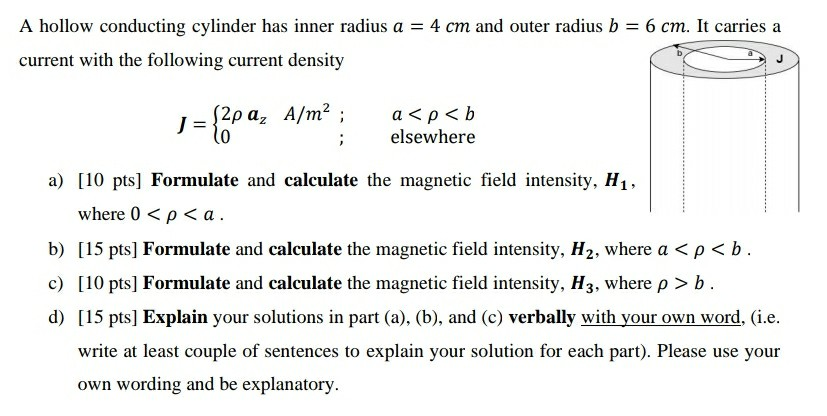 A Hollow Conducting Cylinder Has Inner Radius A 4 Chegg 