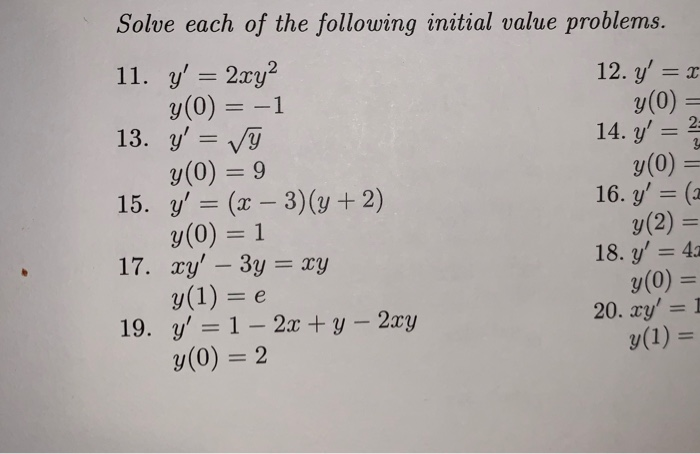 Solved Y 0 Solve Each Of The Following Initial Value P Chegg Com
