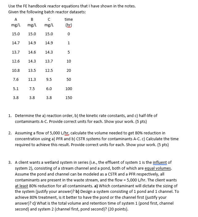 Solved Use the FE handbook reactor equations that I have | Chegg.com