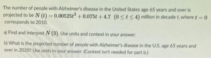 Solved The number of people with Alzheimer's disease in the | Chegg.com