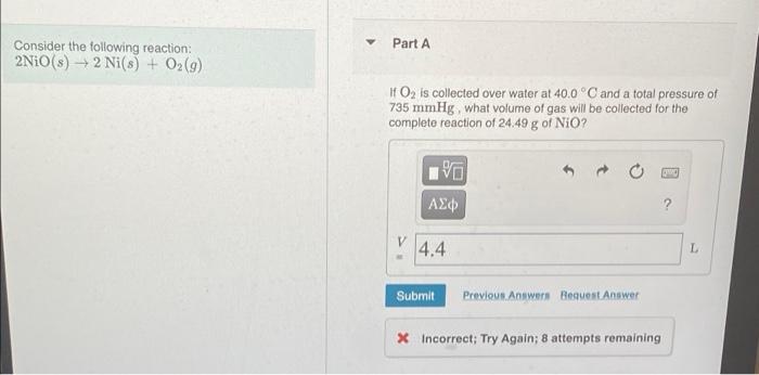 Solved Consider the following reaction: 2NiO(s)→2 Ni(s) + | Chegg.com