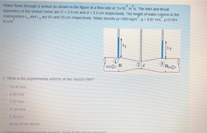 Solved -33 Water flows through a venturi as shown in the | Chegg.com