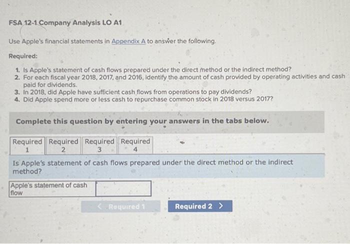 FSA 12-1 Company Analysis LO A1 Use Apple's Financial | Chegg.com