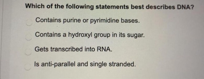 Solved Which of the following statements best describes DNA? | Chegg.com