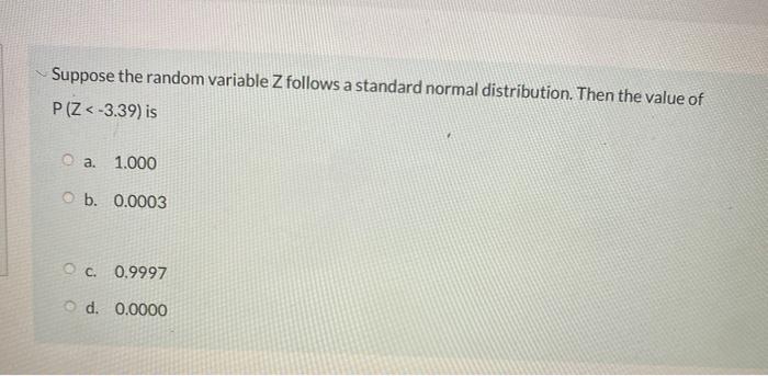 Solved Suppose the random variable Z follows a standard | Chegg.com