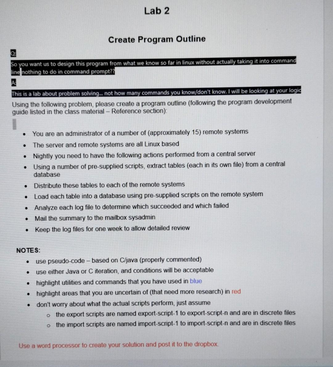 Solved Lab 2 Create Program Outline Q: So you want us to | Chegg.com