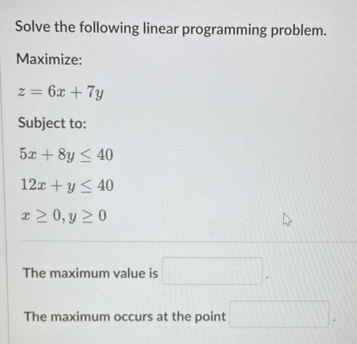 Solved Solve the following linear programming problem. | Chegg.com