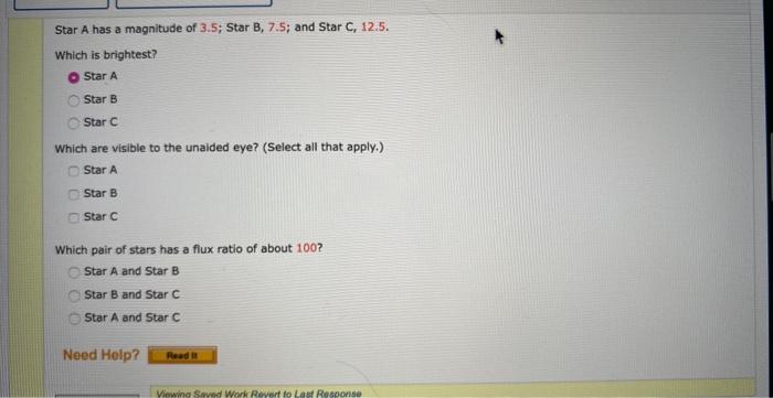 Solved Star A Has A Magnitude Of 3.5; Star B, 7.5; And Star | Chegg.com