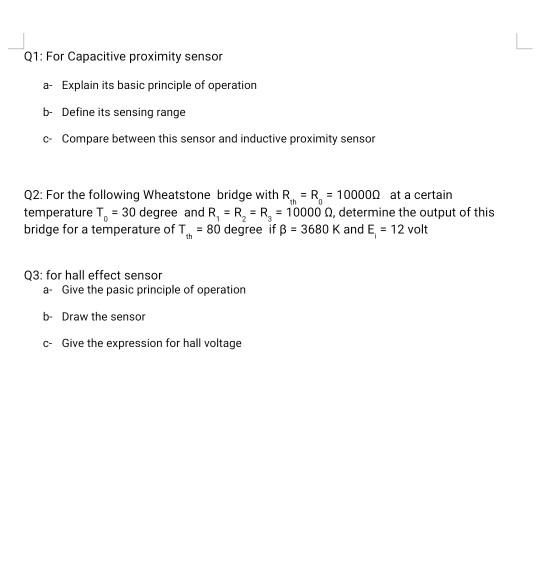Solved Q1 For Capacitive proximity sensor 2 Explain its
