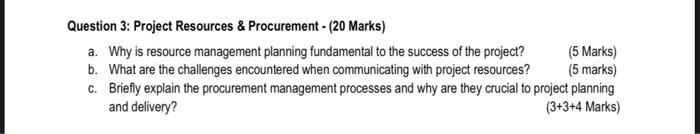 Solved Question 3: Project Resources & Procurement - (20 | Chegg.com