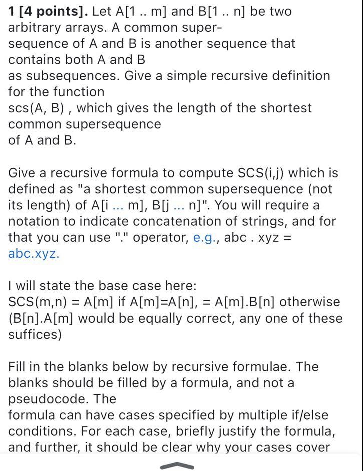 Solved 1[4 Points]. Let A[1..m] And B[1..n] Be Two Arbitrary | Chegg.com