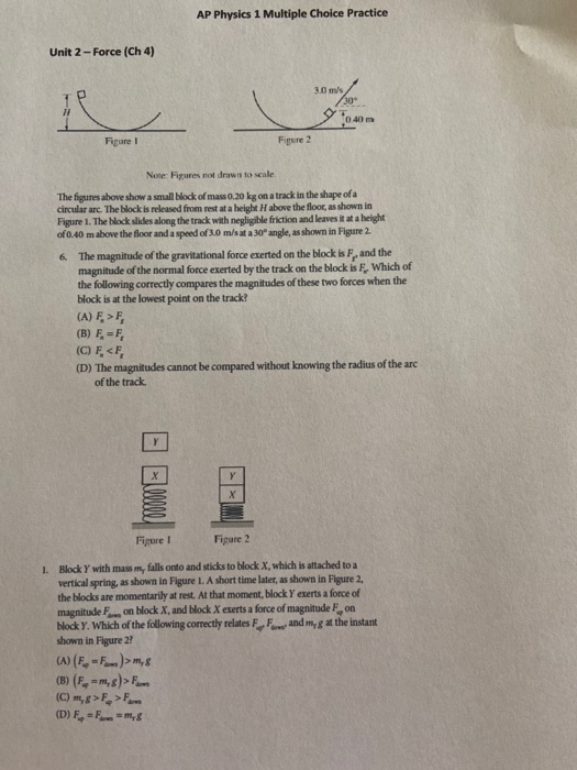 Solved AP Physics 1 Multiple Choice Practice Unit 2Force