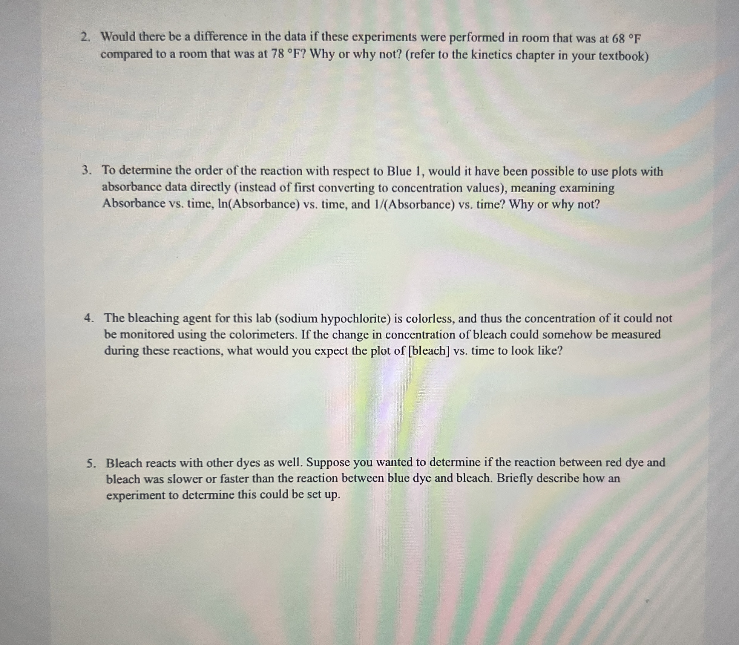Solved Lab for kinetics Would there be a difference in the | Chegg.com