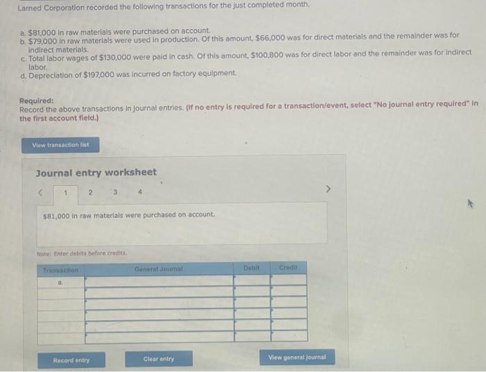 Solved Larned Corporation Recorded The Following Chegg Com