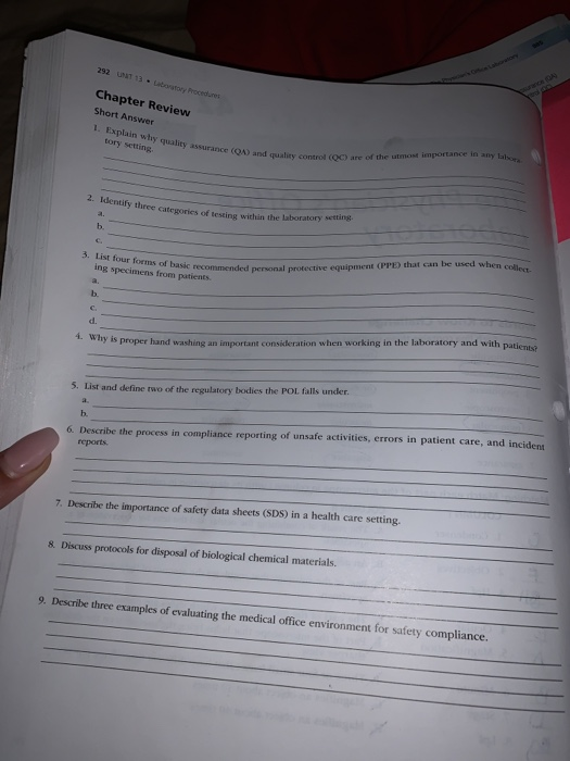 Solved rance GA 292 UNT 13 abotory Procedures Chapter Review 