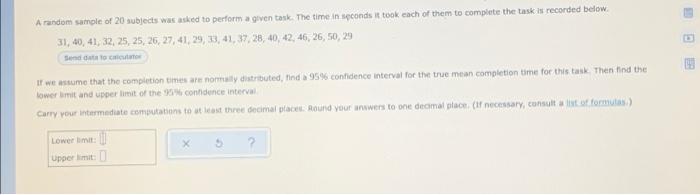 Solved A random sample of 20 subjects was asked to perform a | Chegg.com