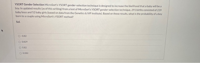 Solved YSORT Gender Selection MicroSort's YSORT | Chegg.com
