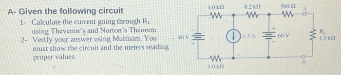 Solved A- Given the following circuit 1- Calculate the | Chegg.com