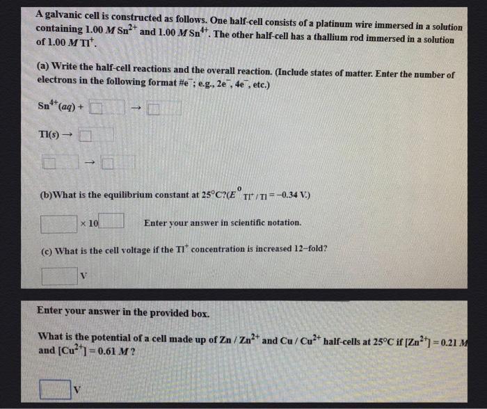 Solved A galvanic cell is constructed as follows. One | Chegg.com