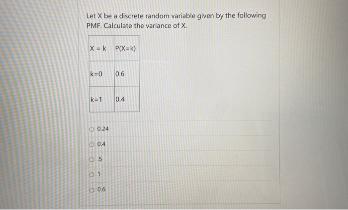 Solved Let X be a discrete random variable given by the | Chegg.com