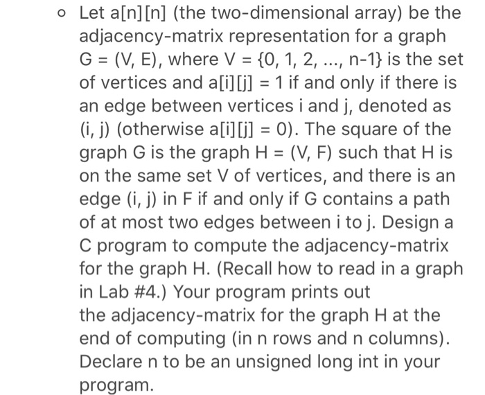 Solved desing a C program to compute the adjacency matrix | Chegg.com