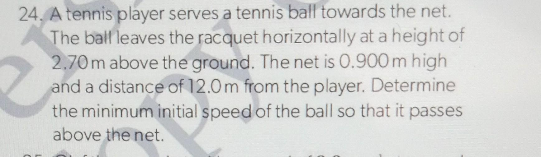 Solved 24. A tennis player serves a tennis ball towards the