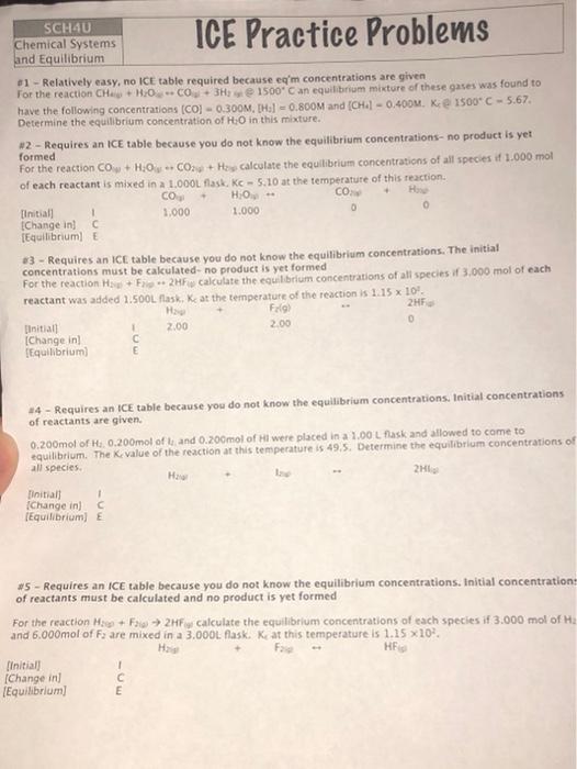 Solved ICE Practice Problems SCHAU Chemical Systems and